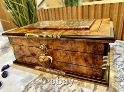 Moroccan jewelry burl thuya Box lockable wooden Jewelry Box organizer with key