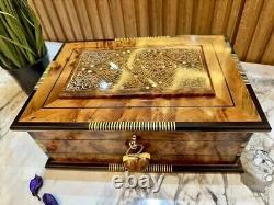 Moroccan jewelry burl thuya Box lockable wooden Jewelry Box organizer with key