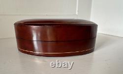 NEW Vintage 1980 Gorgeous Leather Oval Box Dark Chestnut & Gold Gilt 6x4