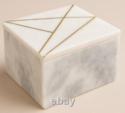 Natural Vintage Grey Marble Rectangular Storage Box with Cover, 4 x 6