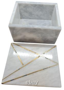 Natural Vintage Grey Marble Rectangular Storage Box with Cover, 4 x 6