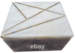 Natural Vintage Grey Marble Rectangular Storage Box with Cover, 4 x 6