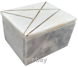 Natural Vintage Grey Marble Rectangular Storage Box with Cover, 4 x 6