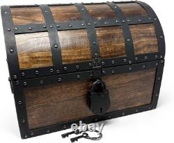 Nautical Cove Handmade Wooden Treasure Chest Storage Box Real Leather Accents