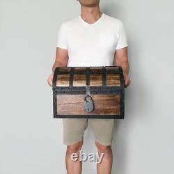 Nautical Cove Handmade Wooden Treasure Chest Storage Box Real Leather Accents