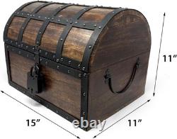 Nautical Cove Handmade Wooden Treasure Chest Storage Box Real Leather Accents