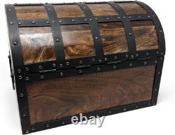 Nautical Cove Handmade Wooden Treasure Chest Storage Box Real Leather Accents