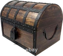 Nautical Cove Handmade Wooden Treasure Chest Storage Box Real Leather Accents