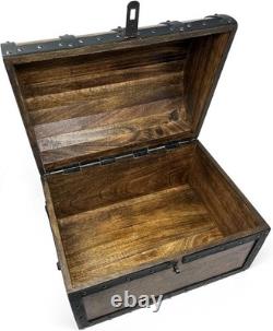 Nautical Cove Handmade Wooden Treasure Chest Storage Box Real Leather Accents