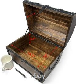 Nautical Cove Handmade Wooden Treasure Chest Storage Box Real Leather Accents