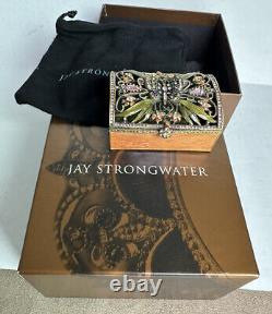 New Vintage Jay Strongwater Butterfly Trinket Box Enameled Crystals Golden