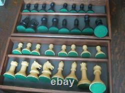 No# 4466 VINTAGE DRUEKE chess box with DRUEKE players choice pieces King 3'5\8s