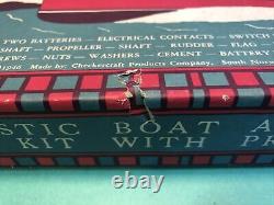 Odd 1946 Checkercraft S. Norwalk CT vtg model boat Kit, Box electric motor