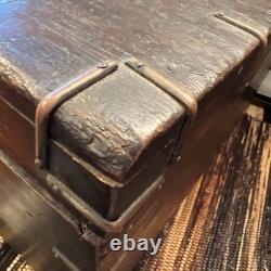 Old Antique Handmade Wooden Iron Fitted Multipurpose Storage Box