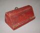 Old Antique Vtg 19th C 1890s Small Handled Wooden Box Original Crusty Red Paint