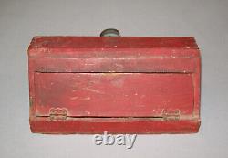 Old Antique Vtg 19th C 1890s Small Handled Wooden Box Original Crusty Red Paint