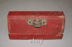 Old Antique Vtg 19th C 1890s Small Handled Wooden Box Original Crusty Red Paint