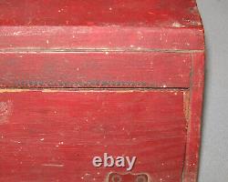 Old Antique Vtg 19th C 1890s Small Handled Wooden Box Original Crusty Red Paint