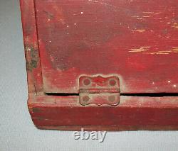 Old Antique Vtg 19th C 1890s Small Handled Wooden Box Original Crusty Red Paint