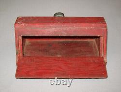 Old Antique Vtg 19th C 1890s Small Handled Wooden Box Original Crusty Red Paint