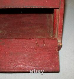 Old Antique Vtg 19th C 1890s Small Handled Wooden Box Original Crusty Red Paint