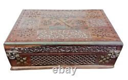 Old Vintage Antique Emobessd & Engraved Design Wooden Jewelry / Money Box