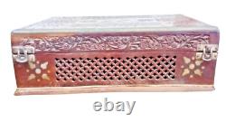 Old Vintage Antique Emobessd & Engraved Design Wooden Jewelry / Money Box