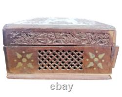 Old Vintage Antique Emobessd & Engraved Design Wooden Jewelry / Money Box
