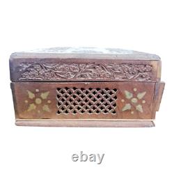Old Vintage Antique Emobessd & Engraved Design Wooden Jewelry / Money Box