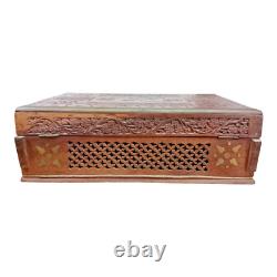 Old Vintage Antique Emobessd & Engraved Design Wooden Jewelry / Money Box
