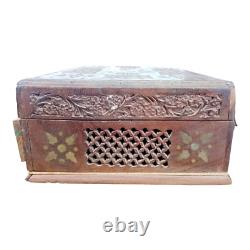 Old Vintage Antique Emobessd & Engraved Design Wooden Jewelry / Money Box