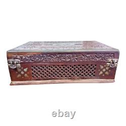 Old Vintage Antique Emobessd & Engraved Design Wooden Jewelry / Money Box