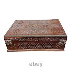 Old Vintage Antique Emobessd & Engraved Design Wooden Jewelry / Money Box