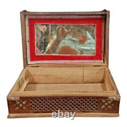 Old Vintage Antique Emobessd & Engraved Design Wooden Jewelry / Money Box