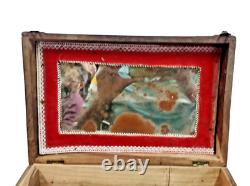 Old Vintage Antique Emobessd & Engraved Design Wooden Jewelry / Money Box