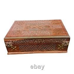 Old Vintage Antique Emobessd & Engraved Design Wooden Jewelry / Money Box