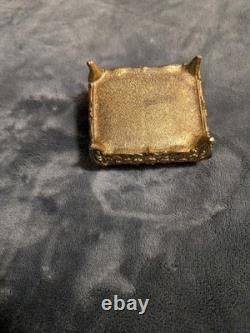 Old Vintage Ornate Brass Jewelry Trinket Box with Floral Embossed Lid & Velvet