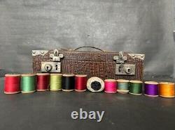 Old Vintage Sewing Kit Box Needle Thread Storage Case Wooden Box Sewing Storage
