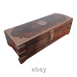 Old Vintage Wood & Brass Unique Design Tricky Open System Jewelry / Money Box