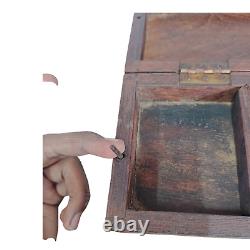 Old Vintage Wood & Brass Unique Design Tricky Open System Jewelry / Money Box