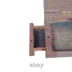 Old Vintage Wood & Brass Unique Design Tricky Open System Jewelry / Money Box