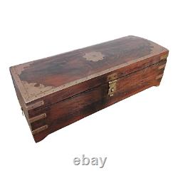 Old Vintage Wood & Brass Unique Design Tricky Open System Jewelry / Money Box