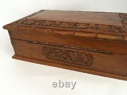 Old Vintage Wooden Handcrafted Hand Engraved Mirror Fitted Jewellery Box Puzzle