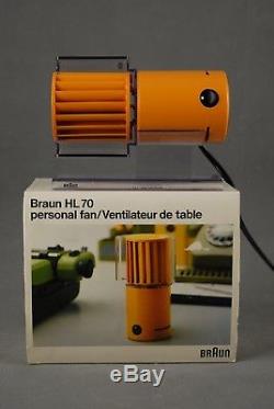Orange BRAUN HL70 Desk FAN + BOX Reinhold Weiss Germany Modernist Vintage 70s