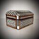 Oriental Jewelry Box In Mother Of Pearl Mosaic Wood Syrian Vintage Box