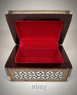 Oriental Jewelry Box in Mother of Pearl Mosaic Wood Syrian Vintage Box