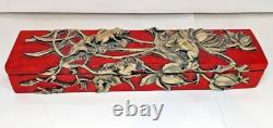 Oriental Pen Box Frog and Lotus Design 10'' -Chinese Calligraphy Vintage Q6