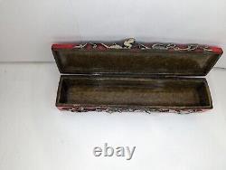 Oriental Pen Box Frog and Lotus Design 10'' -Chinese Calligraphy Vintage Q6