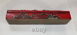 Oriental Pen Box Frog and Lotus Design 10'' -Chinese Calligraphy Vintage Q6