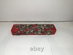 Oriental Pen Box Frog and Lotus Design 10'' -Chinese Calligraphy Vintage Q6